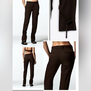 NWT ZARA Brown Mid Rise Straight Leg Pants with buckle detailing